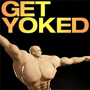 GET YOKED Extreme Bodybuilding cover art showing a massively muscular cartoon character