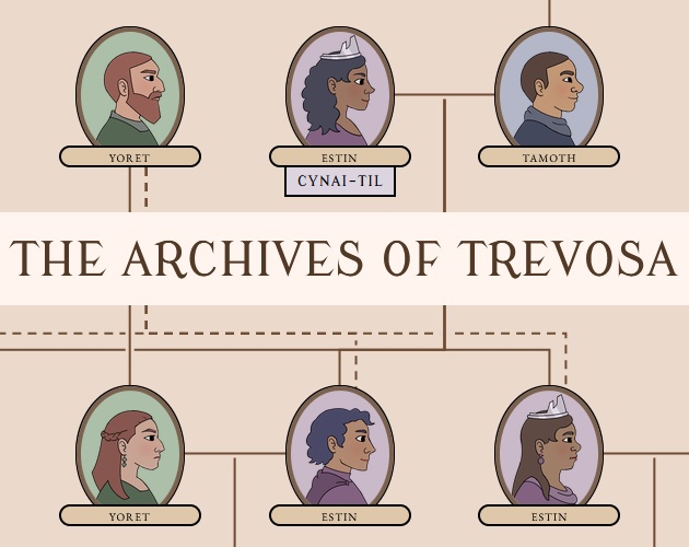 The Archives of Trevosa cover art showing an ornate royal family tree and scrolls